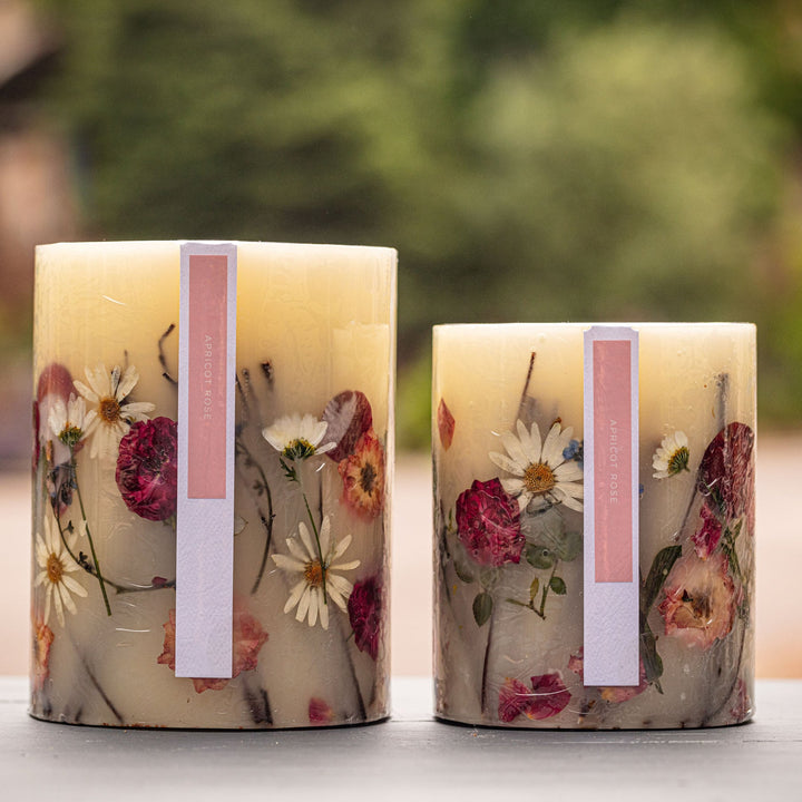 Rosy Rings Apricot Rose Small and Medium Round Botanical Candle with Packaging